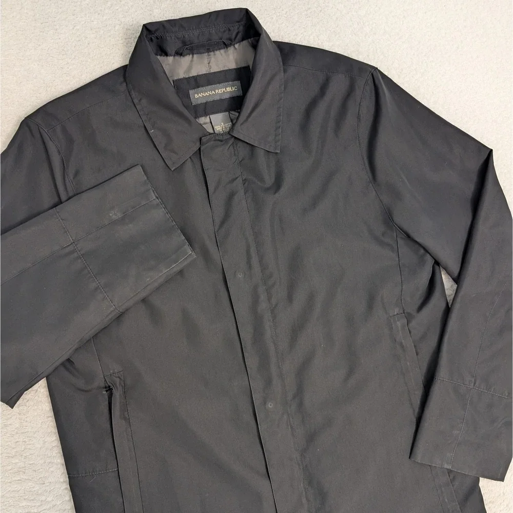 Banana Republic‎ Men's Sm Black Coat Water Resistant Trench Coat Full Zip Snap